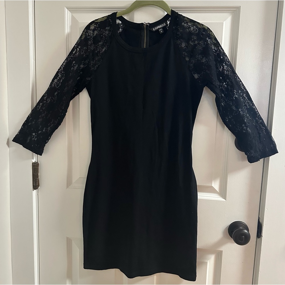 Express Stretch Dress with Lace Sleeves